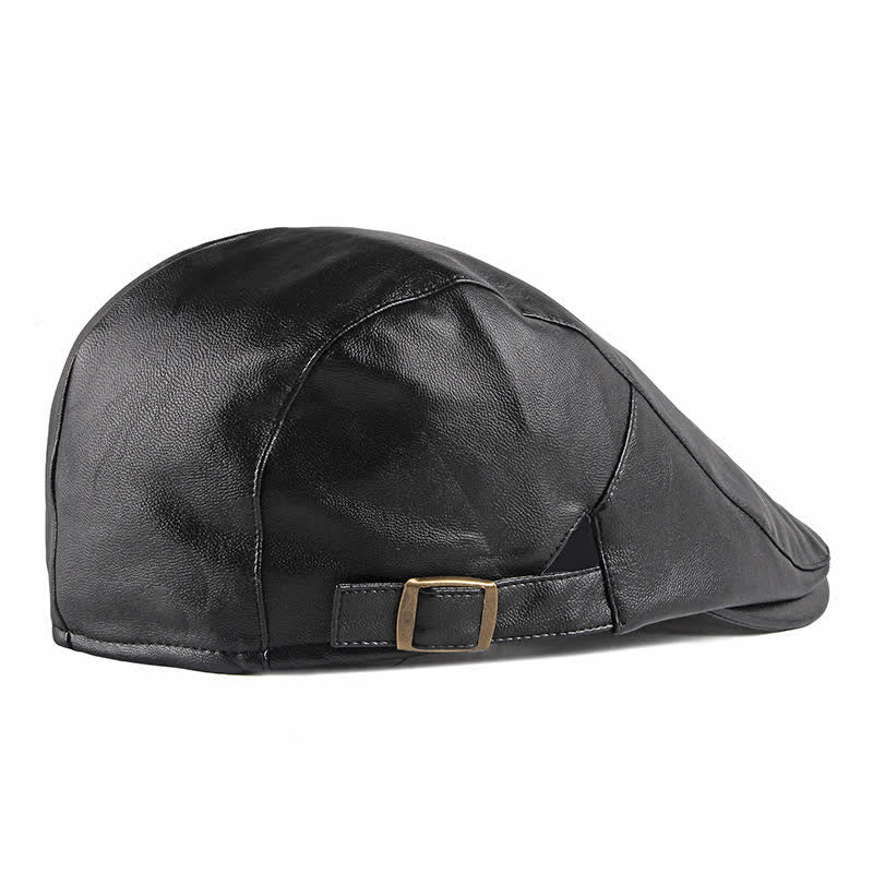 Classic Ivy Solid Color Leather Beret Hat - image 3