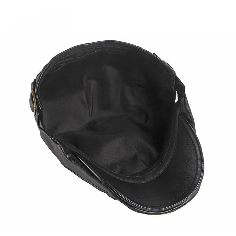 Classic Ivy Solid Color Leather Beret Hat - image 6