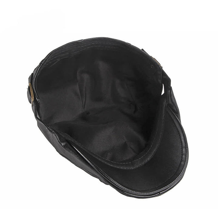 Classic Ivy Solid Color Leather Beret Hat - image 6