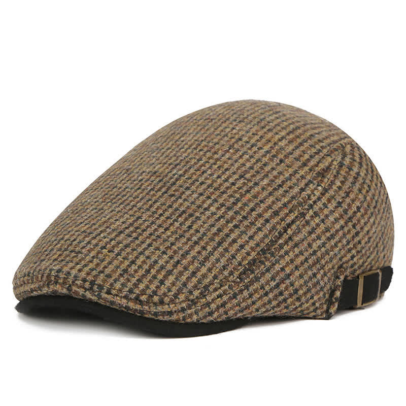 Houndstooth Plaid Check Pattern Beret Hat - Coffee - Adjustable (22"-23 5/8") - image 4