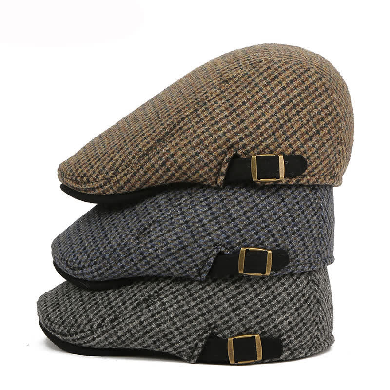 Houndstooth Plaid Check Pattern Beret Hat - image 1