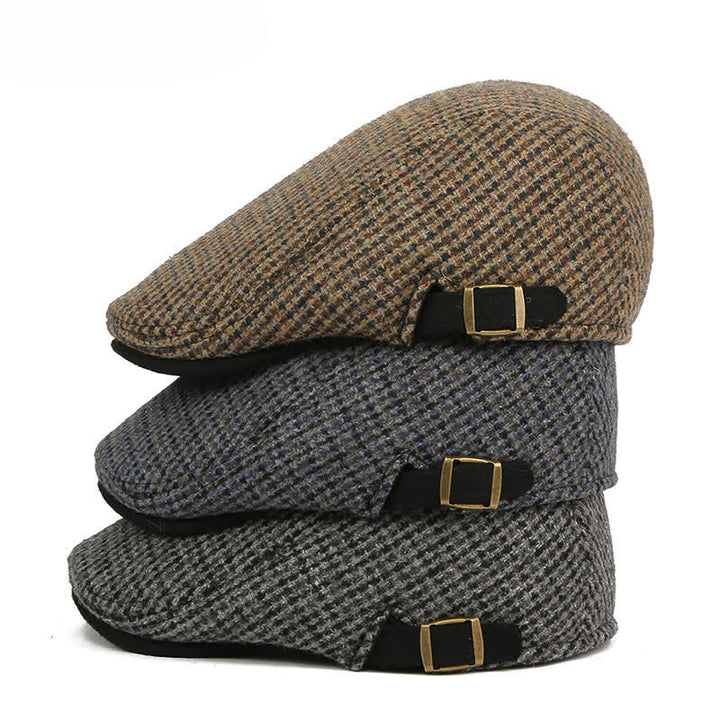 Houndstooth Plaid Check Pattern Beret Hat - image 1