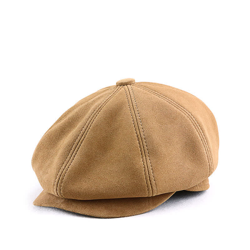Retro Round Fine Texture Suede Newsboy Beret Hat - Light Brown - L (23 1/4"-23 5/8") - image 0