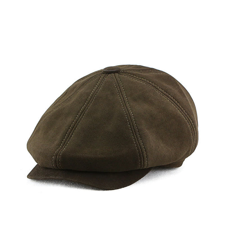 Retro Round Fine Texture Suede Newsboy Beret Hat - Dark Brown - L (23 1/4"-23 5/8") - image 6