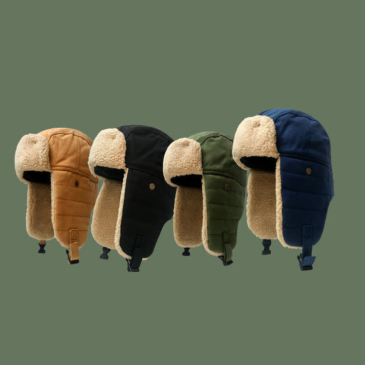 Solid Color Plush Inner Earmuffs Pilot Hat - image 1