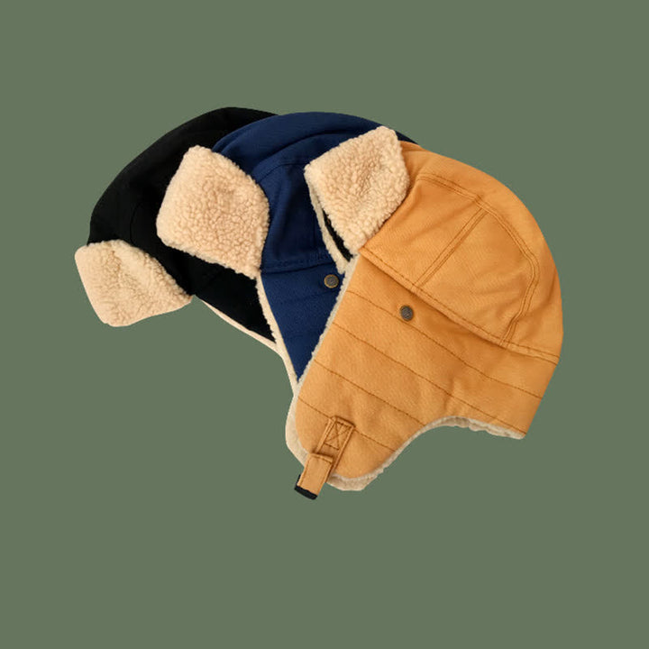 Solid Color Plush Inner Earmuffs Pilot Hat - image 2