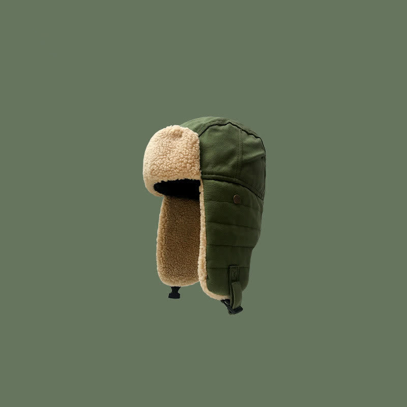Solid Color Plush Inner Earmuffs Pilot Hat - Green - Adjustable (21 5/8" - 23 1/4") - image 6