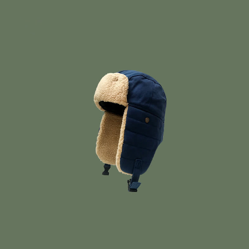 Solid Color Plush Inner Earmuffs Pilot Hat - Navy - Adjustable (21 5/8" - 23 1/4") - image 8