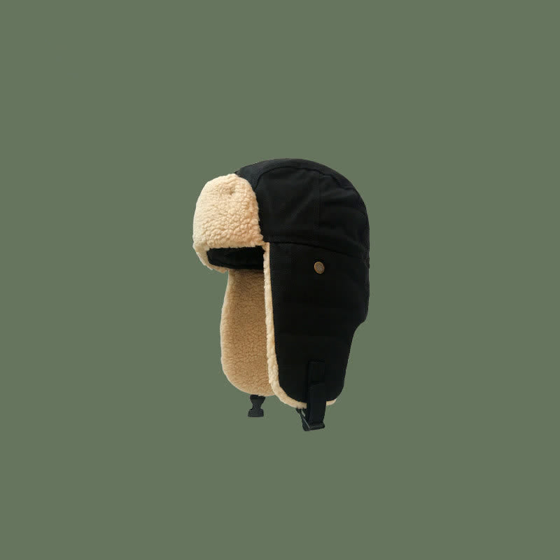 Solid Color Plush Inner Earmuffs Pilot Hat - image 5