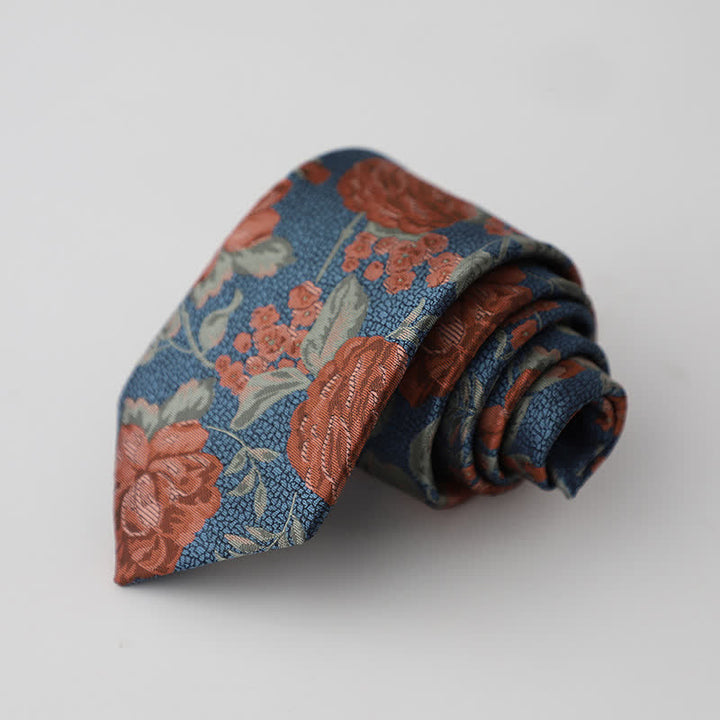 Men's SteelBlue & Red Rose Floral Necktie - image 1