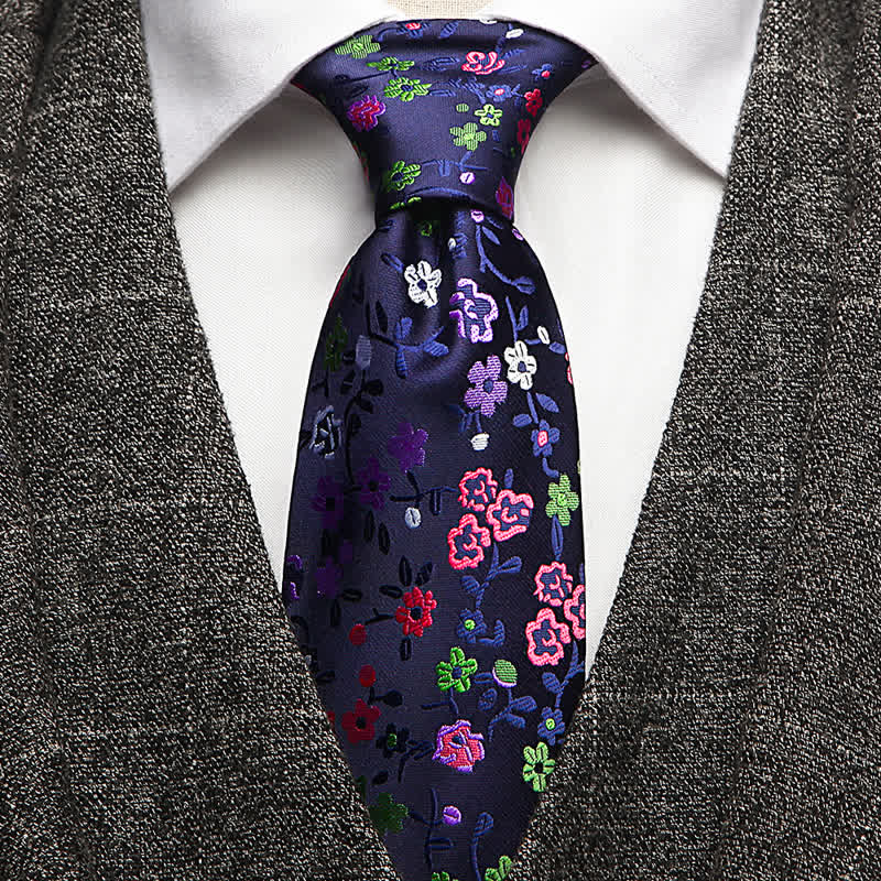 Men's Purple & Pink Flowers Print Floral Necktie - Purple & Pink - image 0