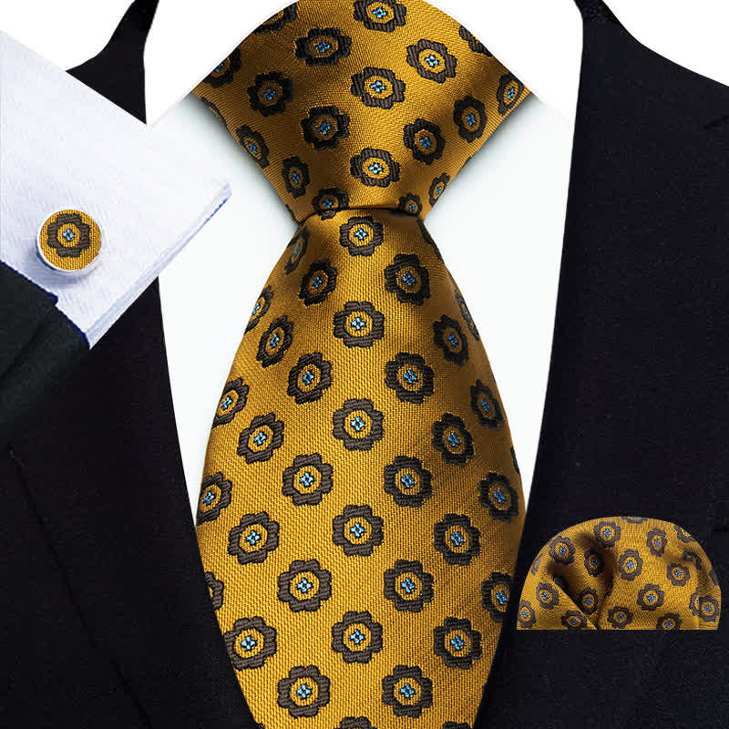3Pcs Men's Fashion Small Flower Dots Necktie Set - Gold - image 1