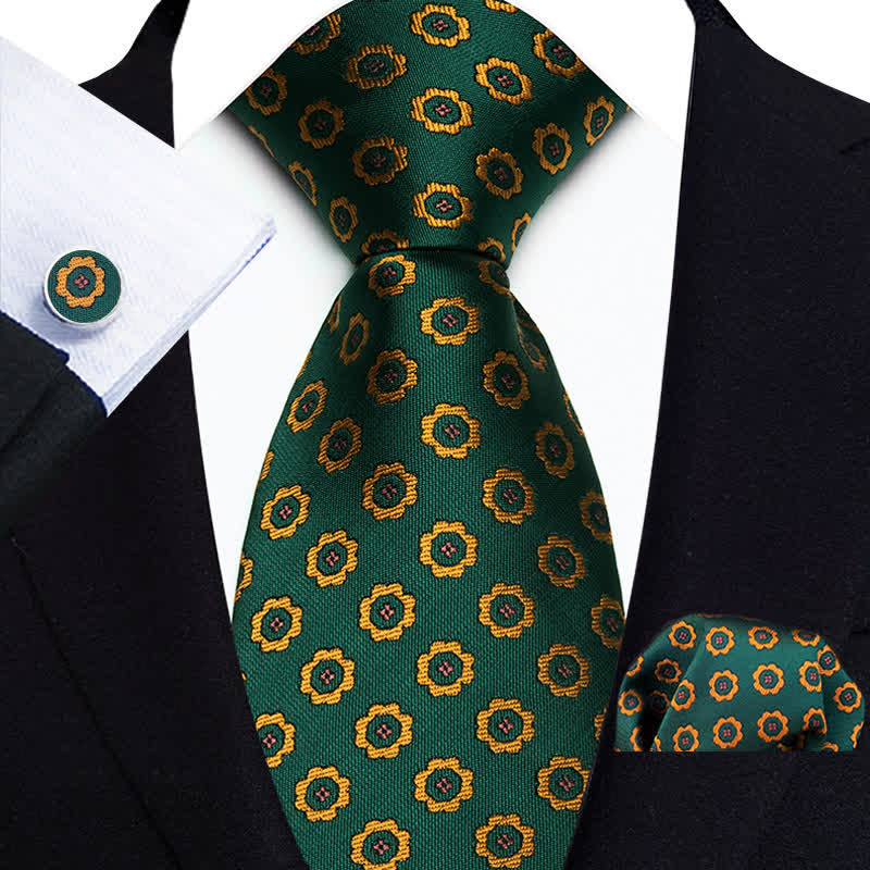 3Pcs Men's Fashion Small Flower Dots Necktie Set - Green - image 0