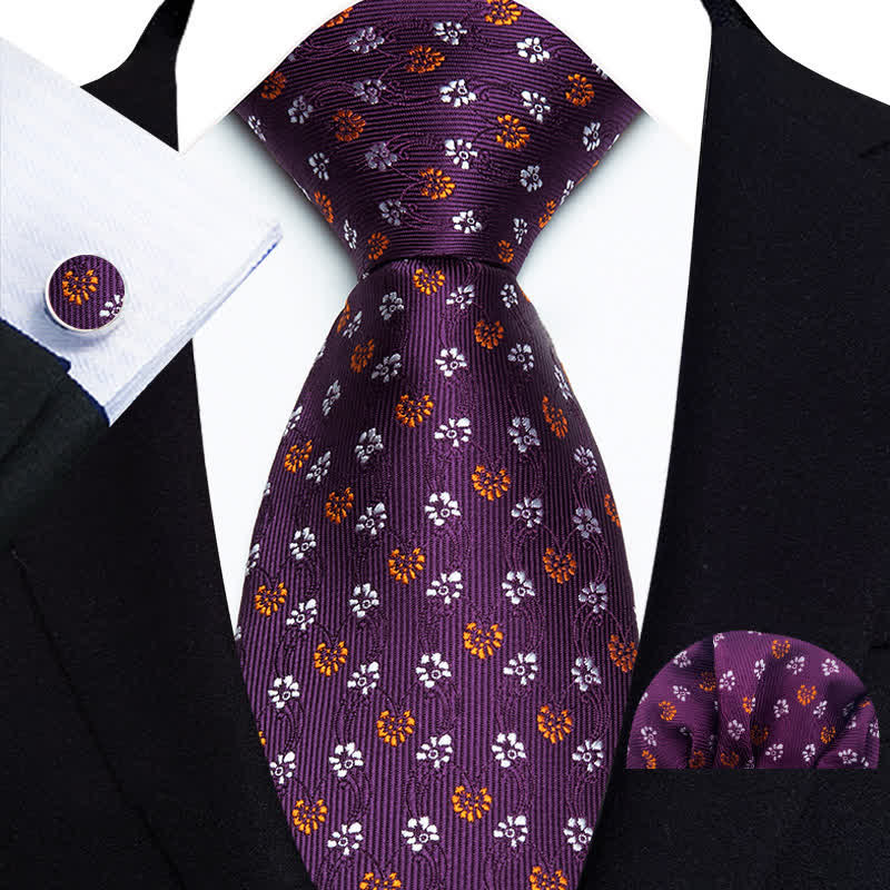 3Pcs Men's Abstract Little Floral Dots Necktie Set - Purple - image 0