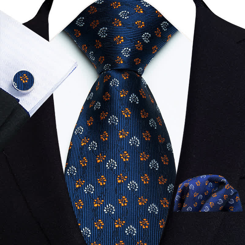 3Pcs Men's Abstract Little Floral Dots Necktie Set - Navy - image 1