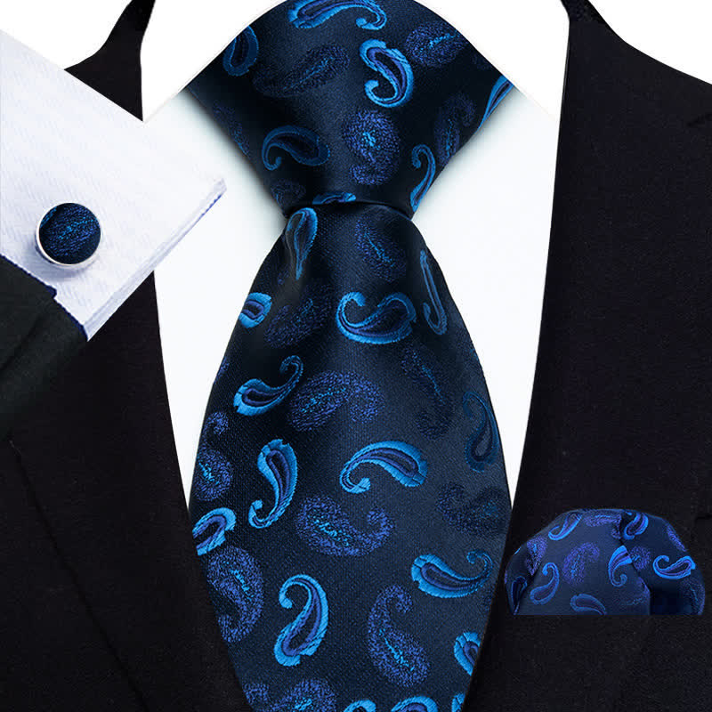 3Pcs Men's Classy Royal Blue Paisley Necktie Set - Blue - image 0