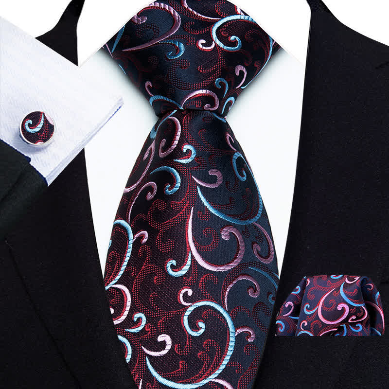 3Pcs Men's Pink & Blue Swirl Vine Necktie Set - Pink & Blue - image 0