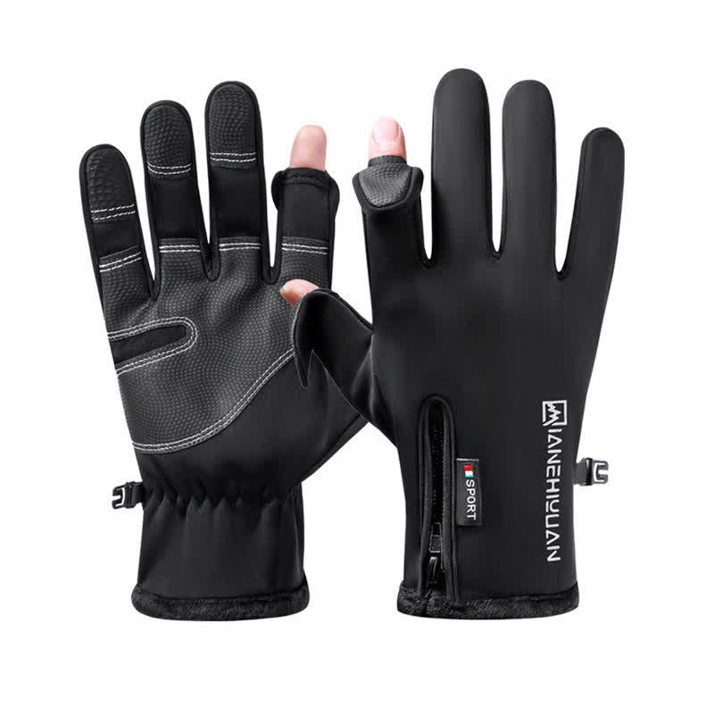 Openable Fingers Flap Zippered Anti-Slip Workout Gloves - Black - XXL - image 0