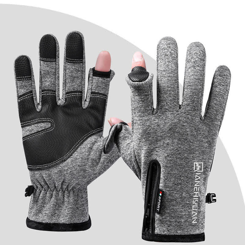 Openable Fingers Flap Zippered Anti-Slip Workout Gloves - Gray - XXL - image 6