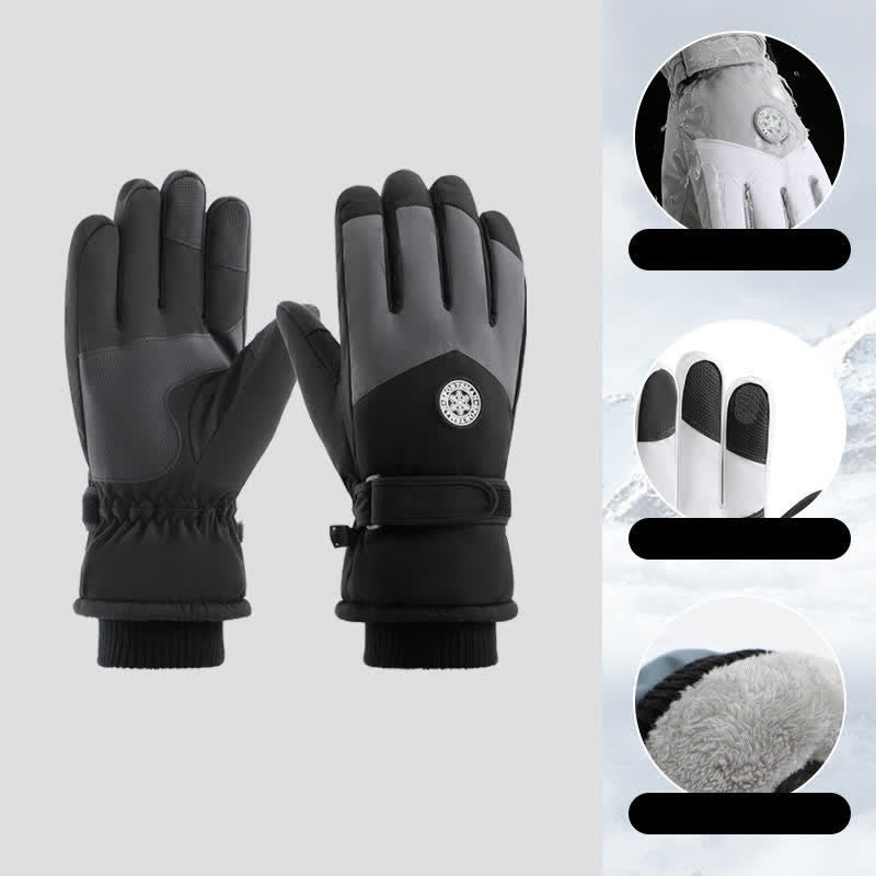 Outdoor Ski Ride Fleece Lined Waterproof Gloves - Black - image 0