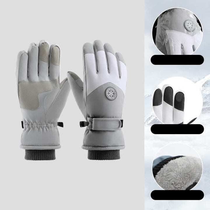 Outdoor Ski Ride Fleece Lined Waterproof Gloves - Gray - image 10