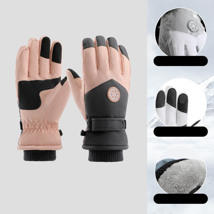 Outdoor Ski Ride Fleece Lined Waterproof Gloves - Pink - image 11