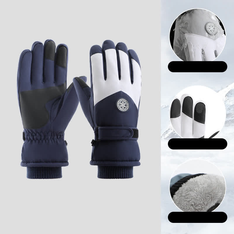 Outdoor Ski Ride Fleece Lined Waterproof Gloves - Navy - image 9
