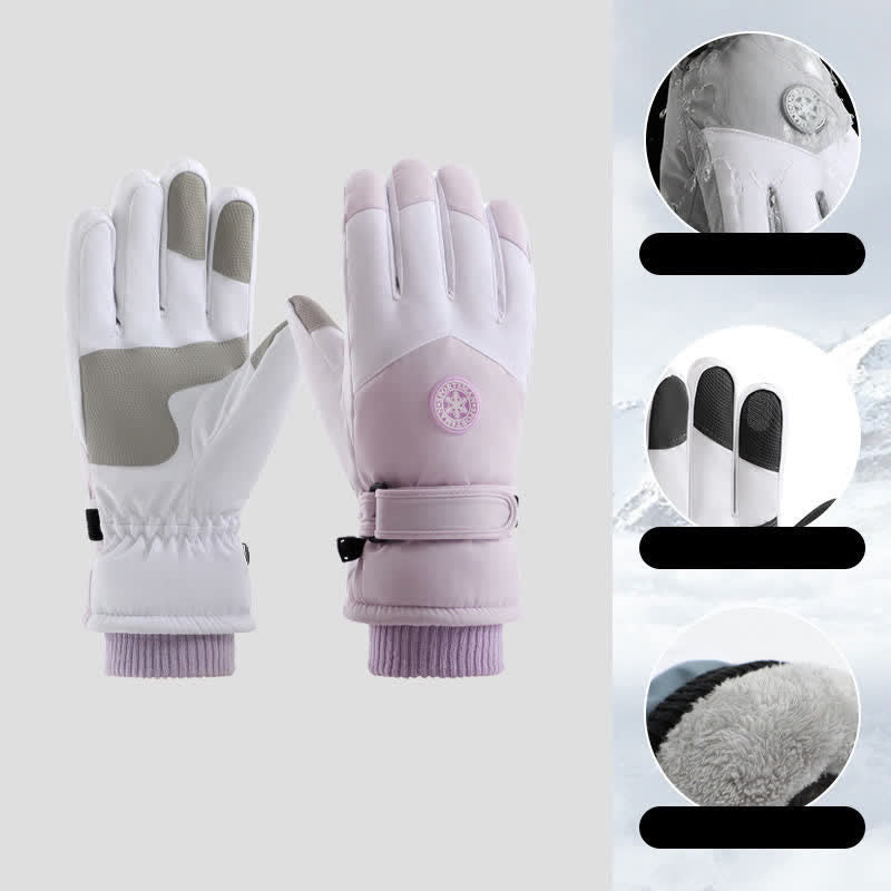 Outdoor Ski Ride Fleece Lined Waterproof Gloves - Violet - image 12
