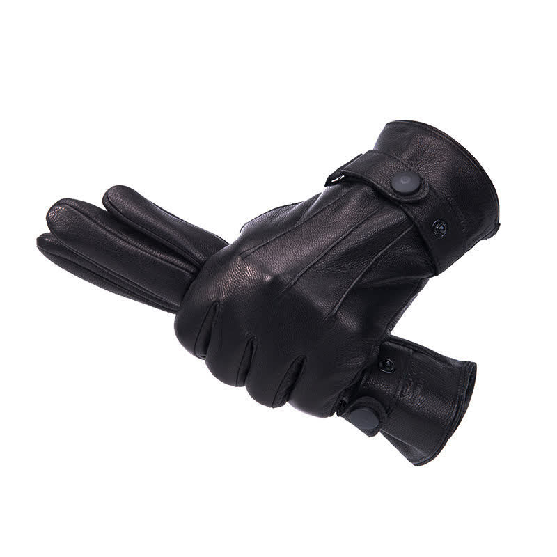 Plush Lining Warm Anti Slip Leather Gloves - image 3