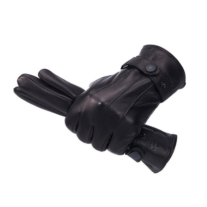 Plush Lining Warm Anti Slip Leather Gloves - image 3
