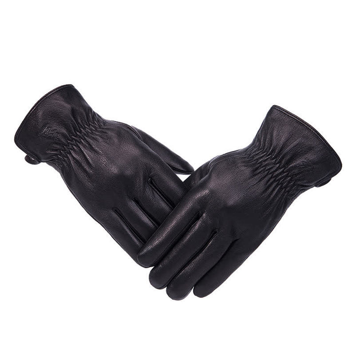 Plush Lining Warm Anti Slip Leather Gloves - Style #4 - L - image 10