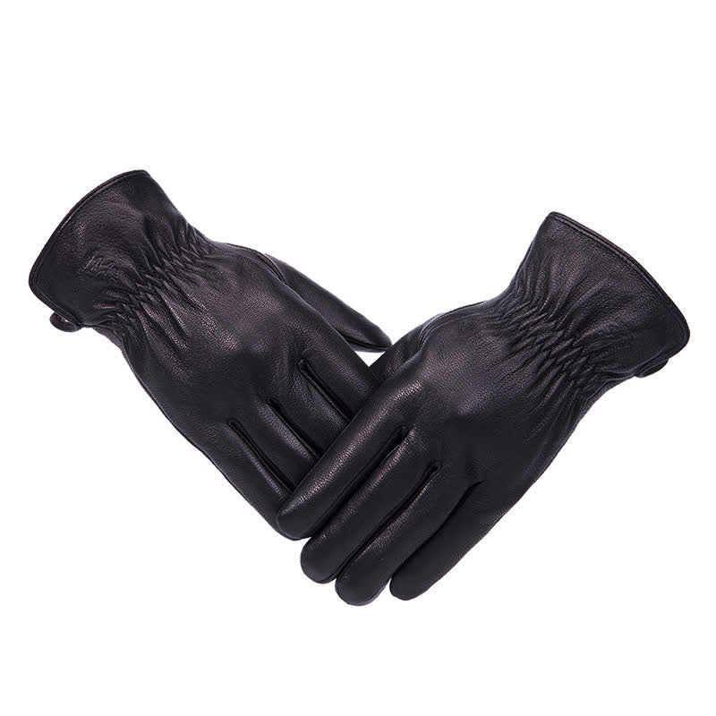 Plush Lining Warm Anti Slip Leather Gloves - Style #4 - L - image 10
