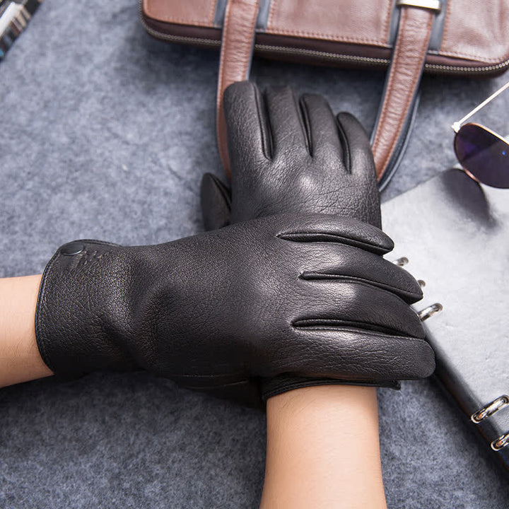 Plush Lining Warm Anti Slip Leather Gloves - image 6
