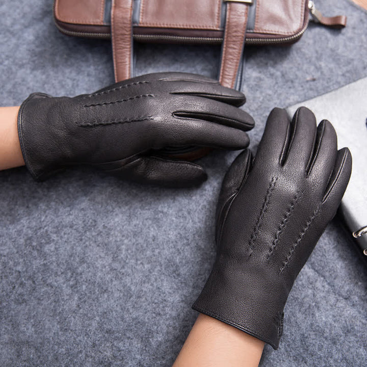 Plush Lining Warm Anti Slip Leather Gloves - image 9