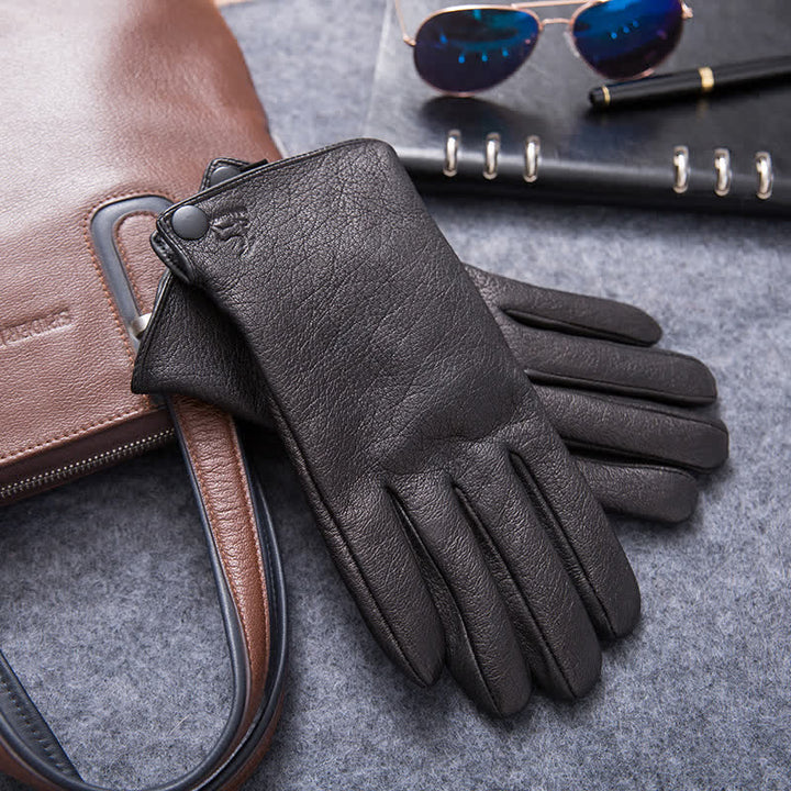 Plush Lining Warm Anti Slip Leather Gloves - Style #2 - L - image 4