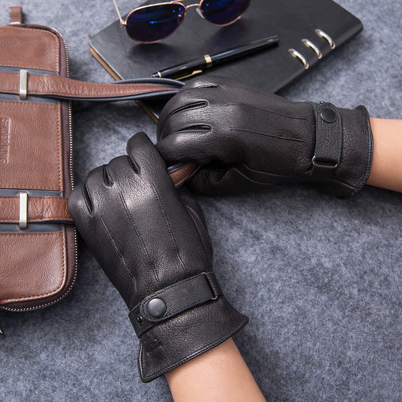 Plush Lining Warm Anti Slip Leather Gloves - image 1