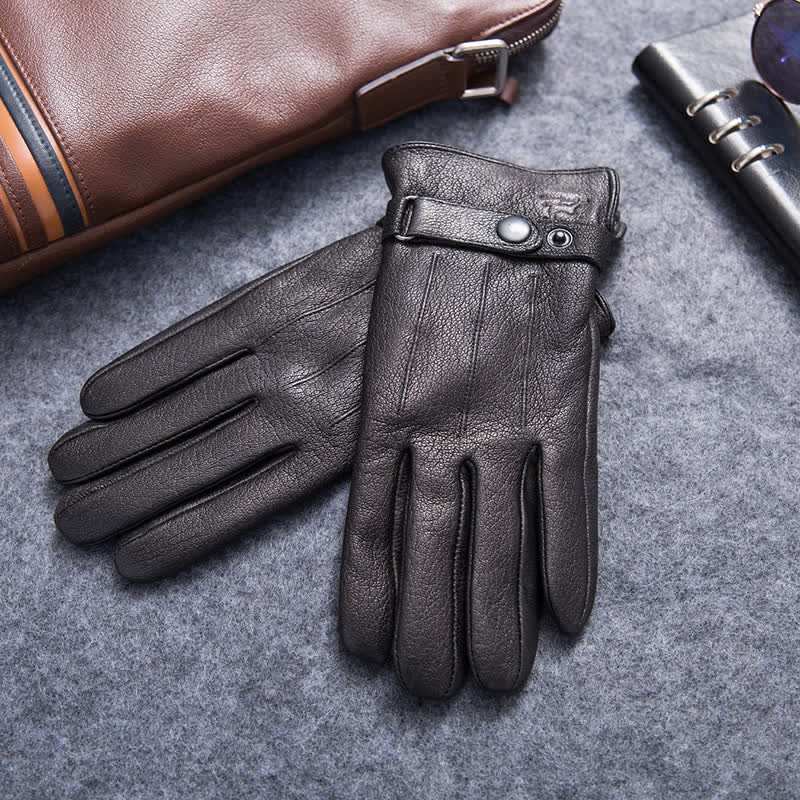 Plush Lining Warm Anti Slip Leather Gloves - Style #1 - L - image 0