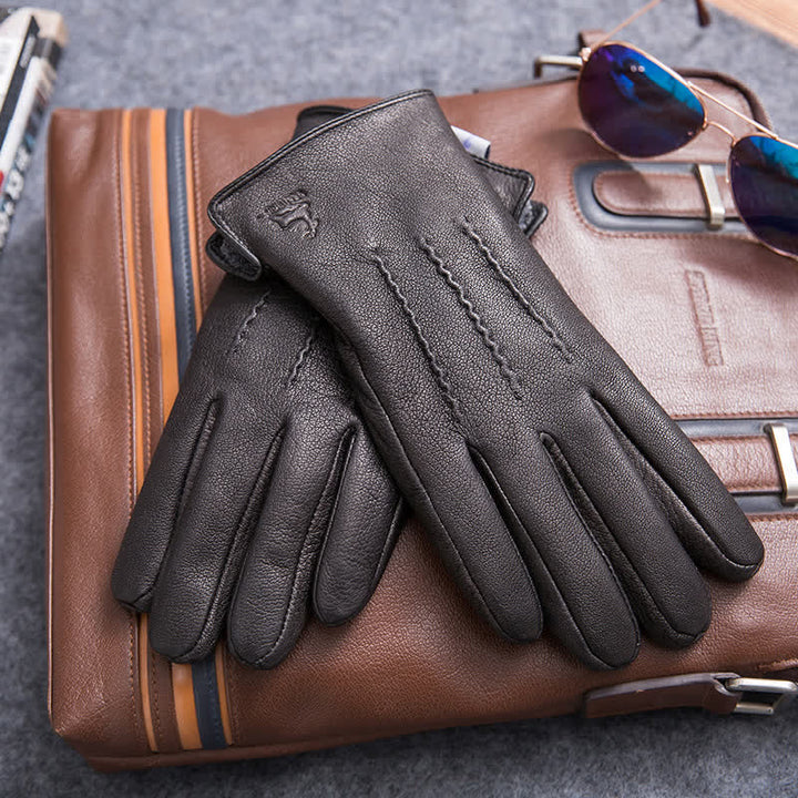 Plush Lining Warm Anti Slip Leather Gloves - Style #3 - L - image 7
