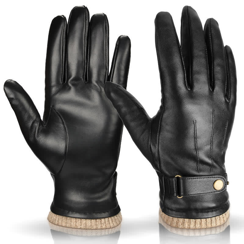 Fashionable Winter Sheepskin Thick Velvet Sheepskin Gloves - Black - XL - image 3