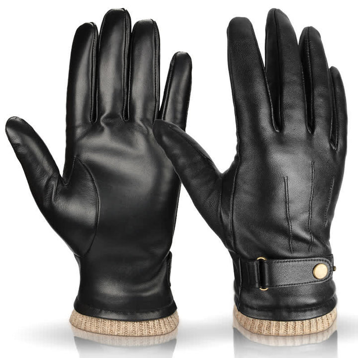 Fashionable Winter Sheepskin Thick Velvet Sheepskin Gloves - Black - XL - image 3