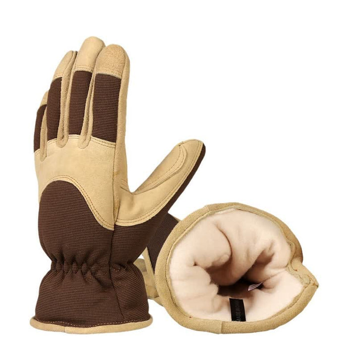 Khaki Deerskin Cold-Proof Thickened Warm Gloves - image 1