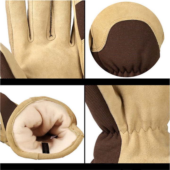 Khaki Deerskin Cold-Proof Thickened Warm Gloves - image 4