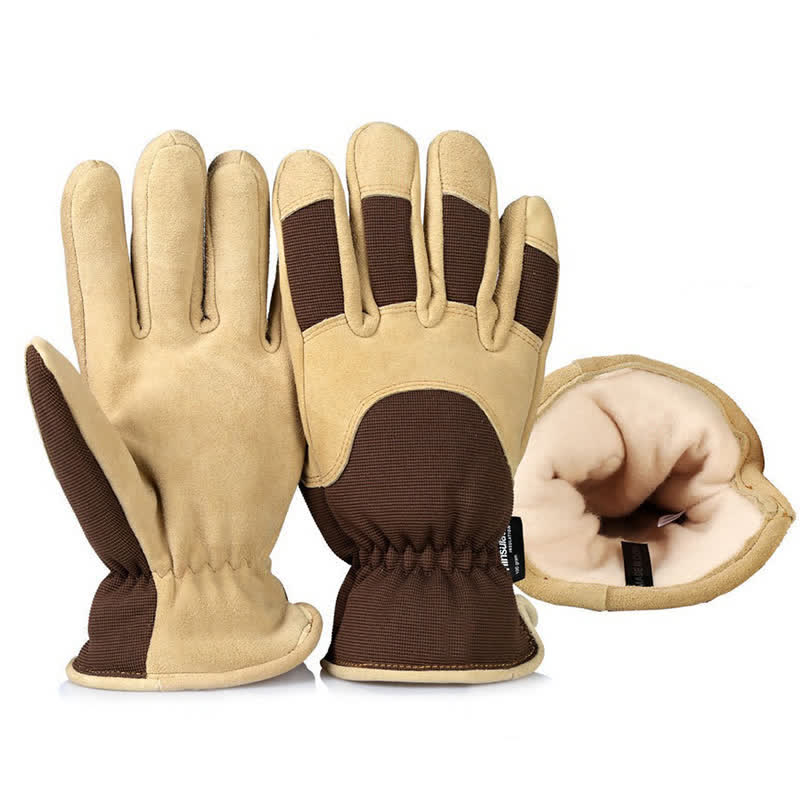 Khaki Deerskin Cold-Proof Thickened Warm Gloves - image 3