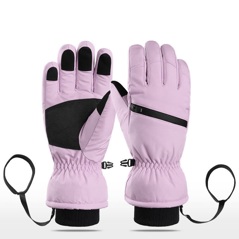 Winter Padded Zipper Pocket Ski Sports Gloves - Violet - Five Fingers - XL - image 19