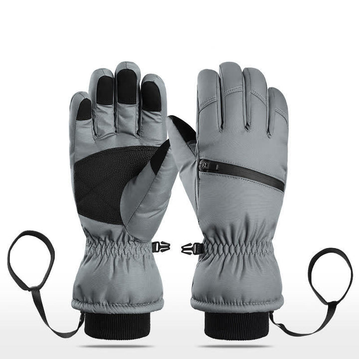 Winter Padded Zipper Pocket Ski Sports Gloves - Gray - Five Fingers - XL - image 18