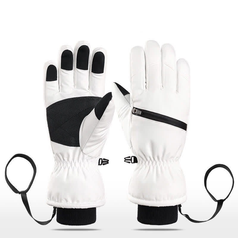 Winter Padded Zipper Pocket Ski Sports Gloves - White - Five Fingers - XL - image 20