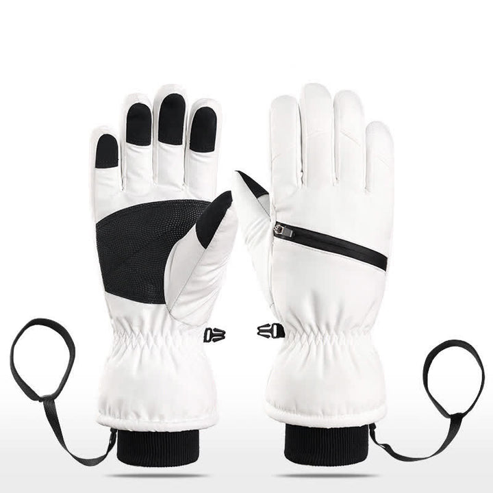Winter Padded Zipper Pocket Ski Sports Gloves - White - Five Fingers - XL - image 20
