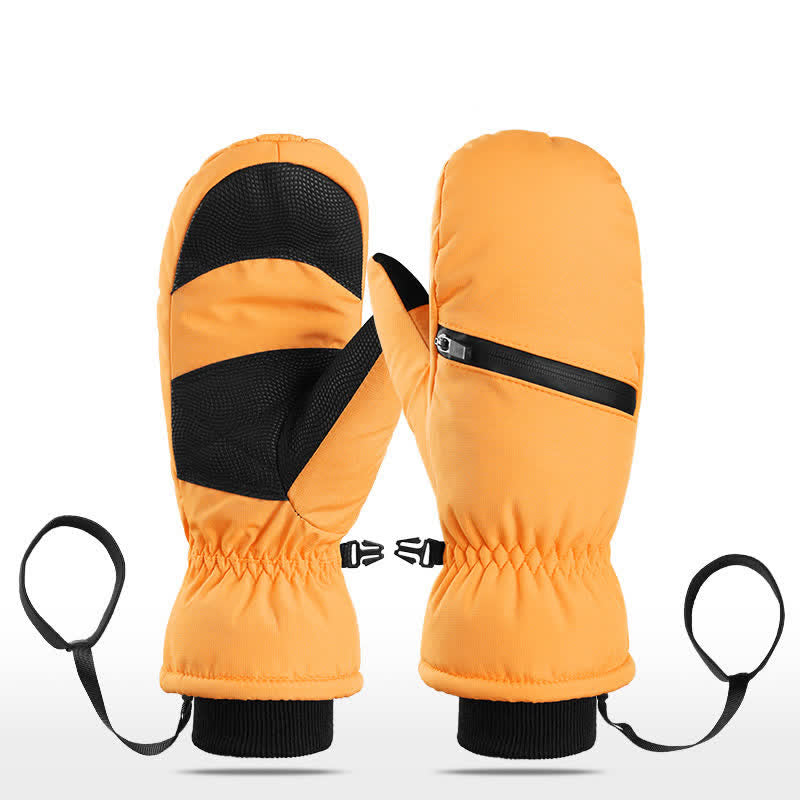 Winter Padded Zipper Pocket Ski Sports Gloves - Yellow - Mitten - XL - image 16