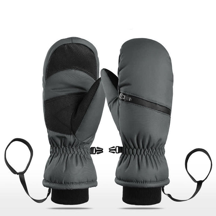 Winter Padded Zipper Pocket Ski Sports Gloves - Dark Gray - Mitten - XL - image 13