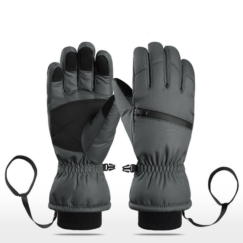 Winter Padded Zipper Pocket Ski Sports Gloves - Dark Gray - Five Fingers - XL - image 21